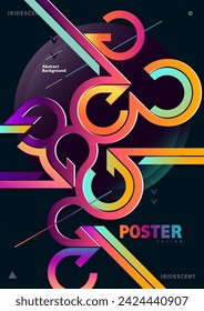 Diseño de póster geométrico dinámico con círculos, flechas y líneas. Banner minimalista brillante.