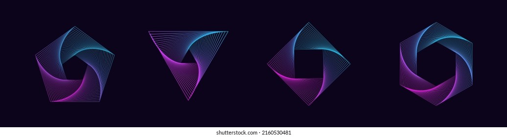 Dynamic Geometric Shapes Hexagon Rhombus Square Triangle Ngon Polygon. Abstract Modern Graphic Design Elements. Gradient Vaporwave Synthwave Blend Designs. Creative Vector Illustration.