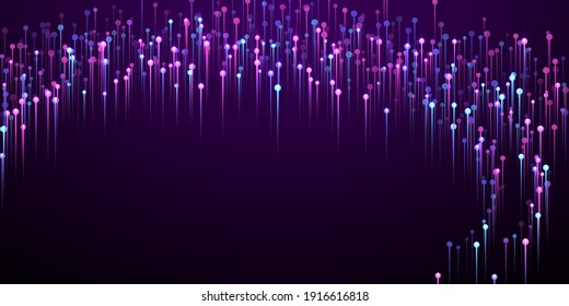 Dynamic Glowing Line Beams Speed Motion Concept. Tech Neon Purple Flare Particles. Scientific Lines Movement Visual Pattern. Speed Motion Compound Backdrop.