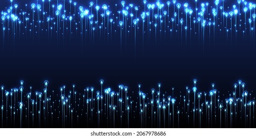 Dynamic glowing line beams speed motion vector. Tech neon blue light elements. Information technology lines shift up innovative illustration. Speed motion complex backdrop.