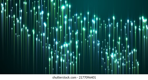 Dynamic glowing line rays fiber optics concept. Geometric neon teal flash particles. Information technology lines shift up visual wallpaper. Fiber optics compound backdrop.