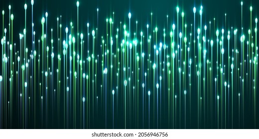 Dynamic glowing line streams fiber optics concept. Geometric neon teal glow particles. Business lines shift up innovative illustration. Fiber optics progressive backdrop.