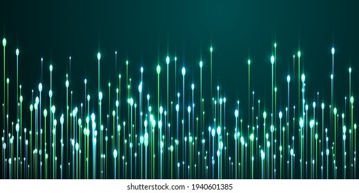 Dynamic glowing line streams speed motion concept. Tech neon teal glowing particles. Electronic industry lines shift up visual illustration. Speed motion modern background.
