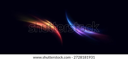 Dynamic glowing stripes on a dark background. Red-orange and blue-violet glowing lines for creating acceleration effects, energy trails, and futuristic overlays.