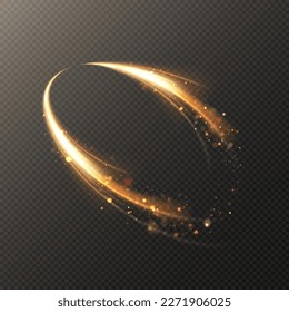 Dynamic gold lines with glow effect. Rotating shiny rings. a combination of a sparkling whirlwind, a wave with a shimmering dust of light. Light Raider PNG	
