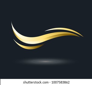 dynamic gold ocean wave stream line logo on black background