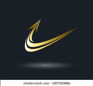 dynamic gold ocean wave stream line logo on black background