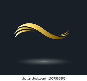 dynamic gold ocean wave stream line logo on black background