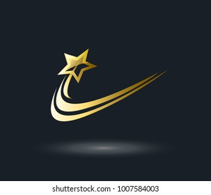 dynamic gold ocean wave stream line logo on black background