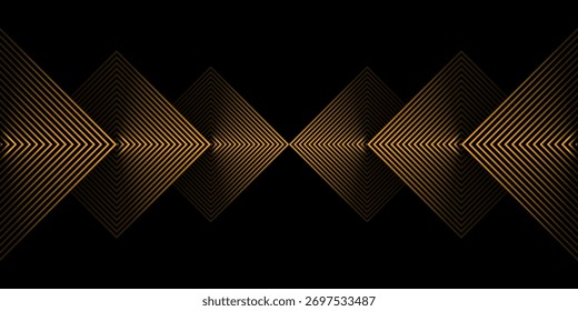 Dynamisches Design der goldenen Bogenlinie auf schwarzem Hintergrund. Hintergrundvektor.