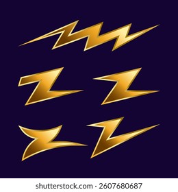 Dynamic golden lightning vector collection with creative geometric shapes on isolated background