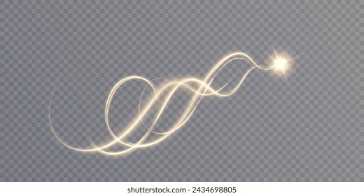 Dynamic golden lines with a glow effect. Magic light effect. Abstract sparkling whirlpool, wave of light.	