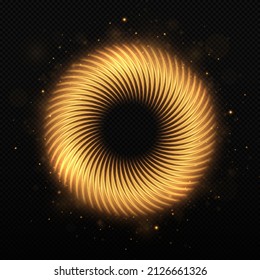 Dynamic golden lines with glow. Golden ring. Luxury sparkling frame