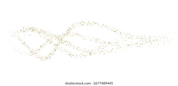 Las partículas Pequeñas doradas dinámicas fluyen con efecto de brillo. Esmalte de confeti de oro volador. Decoración para la fiesta de carnaval, evento de vacaciones, cumpleaños, año Nuevo, Navidades, ceremonia de Boda. Ilustración vectorial