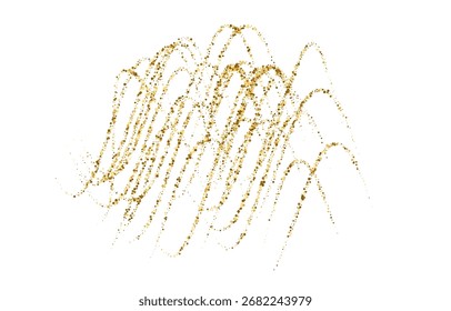 Las partículas de brillo Pequeño dorado dinámico fluyen ondas. Brillo volador de confeti. Decoración de oro ondulado flujo punteado para la fiesta de carnaval, evento de vacaciones, diseño de Navidades, fondo abstracto. Vector