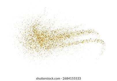 Ondas doradas dinámicas con Pequeñas partículas brillantes. Flujo Abstractas elegante gradiente discontinuo curvado dorado, línea fluida punteada fondo dorado, textura de diseño de lujo. Ilustración vectorial