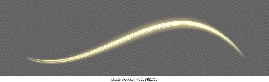 Dynamic golden waves. Twist with sparkle dust. Yellow glowing motion line. Light sparkling effect. Luminous gold lines of speed. Magic speed flying trails of shine, bright shimmer particles fly Vector