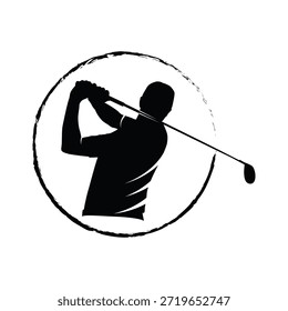 Silueta dinámica del golfista en el círculo de la carrera del cepillo