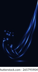 A dynamic and graceful abstract design featuring flowing blue light trails against a dark background. The image evokes movement, energy, and sophistication