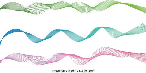 Dynamic gradient colorful flowing wave design element. Abstract wavy lines gradient vector line blend element.Wavy line gradient shapes set.Minimal modern curve vibrant dynamic design element set.