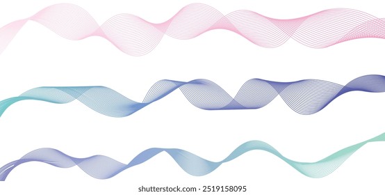 Gradiente dinámico elemento de diseño de onda fluida de colores. Elemento de mezcla de línea de Vector de gradiente de líneas onduladas Abstractas. Conjunto de Formas de gradiente de línea ondulada. Conjunto de elementos de diseño dinámico vibrante de curva moderna mínima.