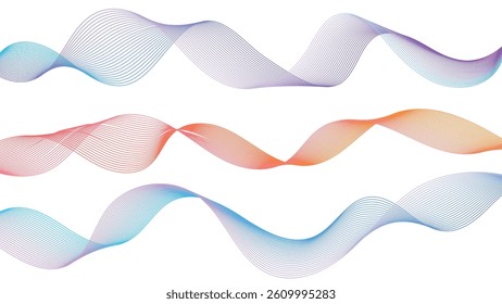Dynamic gradient colorful flowing wave design element. Abstract wavy lines gradient vector line blend element. Wavy line gradient shapes set