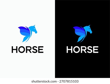 Dynamic Gradient Horse Logo with Butterfly Wings