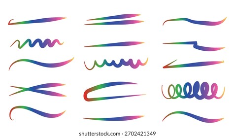 Dynamische Farbverlauf-Unterstreichungen und diverse wellenförmige Linien Kollektion für Grafikdesign Vector