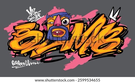 A dynamic graffiti character illustration with layered shapes and a 3D depth effect, bringing an energetic and eye-catching urban look. Ideal for T-shirt graphics, street art-inspired branding, and po