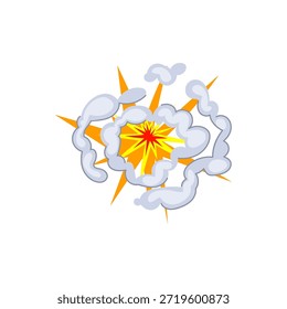 Gráfico dinámico que representa un efecto de explosión al estilo de un cómic, con un impacto amarillo y rojo brillante que irradia picos naranjas y está rodeado de nubes de humo grises en expansión