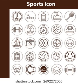 Design gráfico dinâmico com uma variedade de equipamentos esportivos e elementos de ação, renderizados em cores CMYK vibrantes.