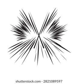 Dynamic graphic element depicting a stylized burst or explosion with radiating lines. Useful for conveying motion power or a sudden event in graphic design.