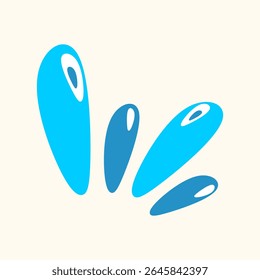 Dynamic graphic featuring abstract blue water splashes, ideal for themes of hydration, cleanliness, refreshment, and fluid motion. Its modern, organic shapes offer a versatile visual