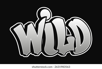 Um gráfico dinâmico apresentando a palavra Wild em um design impressionante, estilo grafite, isolado.