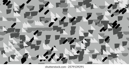 A dynamic grayscale abstract pattern that showcases a variety of geometric shapes and an array of textures