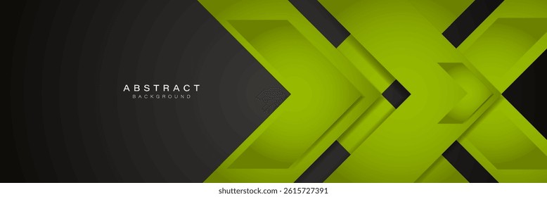 Dynamic green abstract background with layered arrows and black gradient for modern digital designs