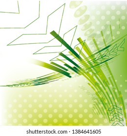 Dynamic green abstract elements on colorful background.