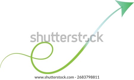A dynamic green arrow gracefully ascends with a swirling, energetic trail. This imagery symbolizes upward movement, success, growth, and positive momentum in any project or endeavor.