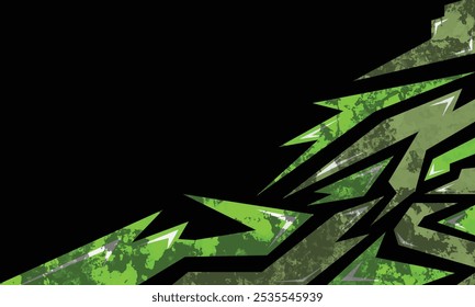 dynamic green and black abstract design with sharp, jagged patterns and a grunge texture, ideal for modern backdrop, banner, poster, card, or website header designs Racing.
