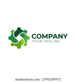 Dynamic green gear logo incorporating cyclical arrows, symbolizing industry, mechanical engineering, sustainability, and process optimization for modern corporate and technical brands.