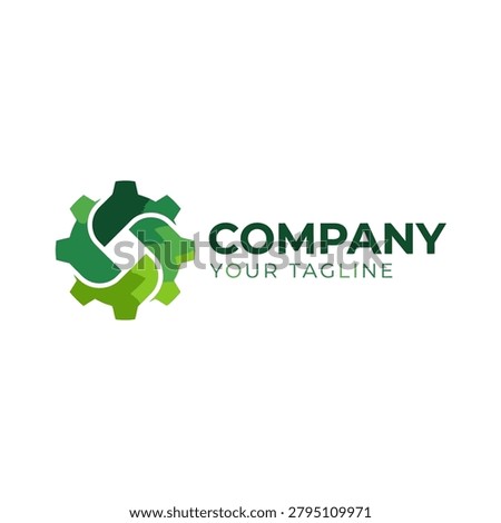 Dynamic green gear logo incorporating cyclical arrows, symbolizing industry, mechanical engineering, sustainability, and process optimization for modern corporate and technical brands.