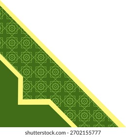 Dynamischer abstrakter Eckrahmen in Grün und Gold mit fett geometrischer Diagonale.
