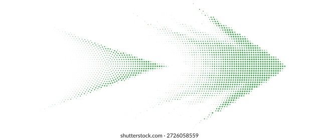 Dynamic Green Halftone Dotted Arrowhead Pattern Following Direction For Environment Concept Art Vector Illustration