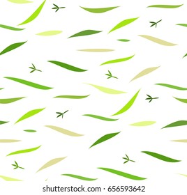 Dynamic green leaves pattern with bird tracks elements like leaf fall on white background. 