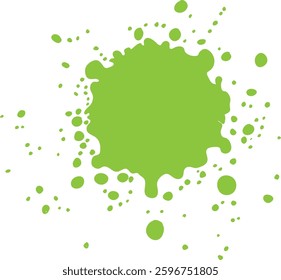 Dynamic green paint splash vector illustration with scattered droplets, perfect for creative projects and vibrant designs