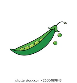 Dynamic green pea pod with spilling peas clean fresh vegetable Vector illustration