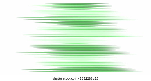 Dynamic green speed lines abstract background. Vibrant moving lines arranged horizontally create a sense of speed, energy and futuristic design. Perfect for comics, technology