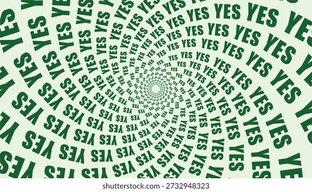 Padrão espiral verde dinâmico da palavra "SIM" Conceito de positividade e concordância.