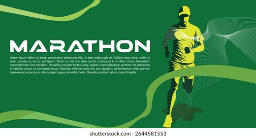 dynamic green sporty male marathon silhouette illustration banner.