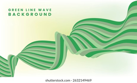 Flujo de onda rayado verde dinámico sobre fondo de luz suave para un diseño abstracto con temática ecológica
